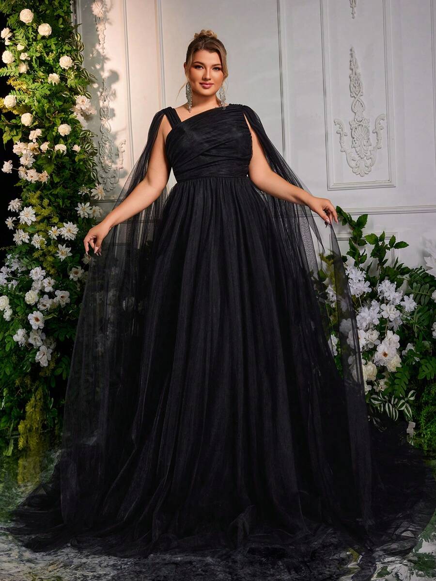 Plus Size Backless Butterfly Asymmetrical Evening Dress