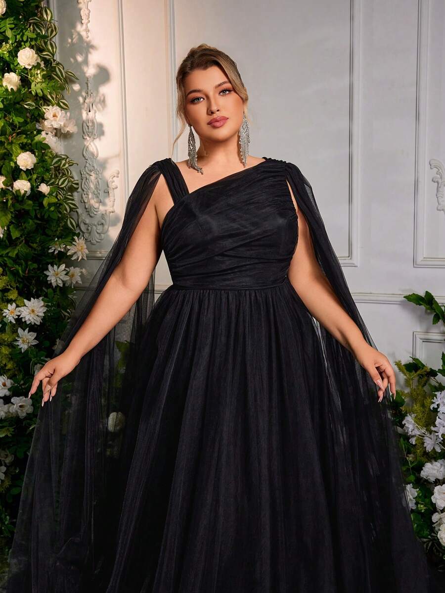 Plus Size Backless Butterfly Asymmetrical Evening Dress