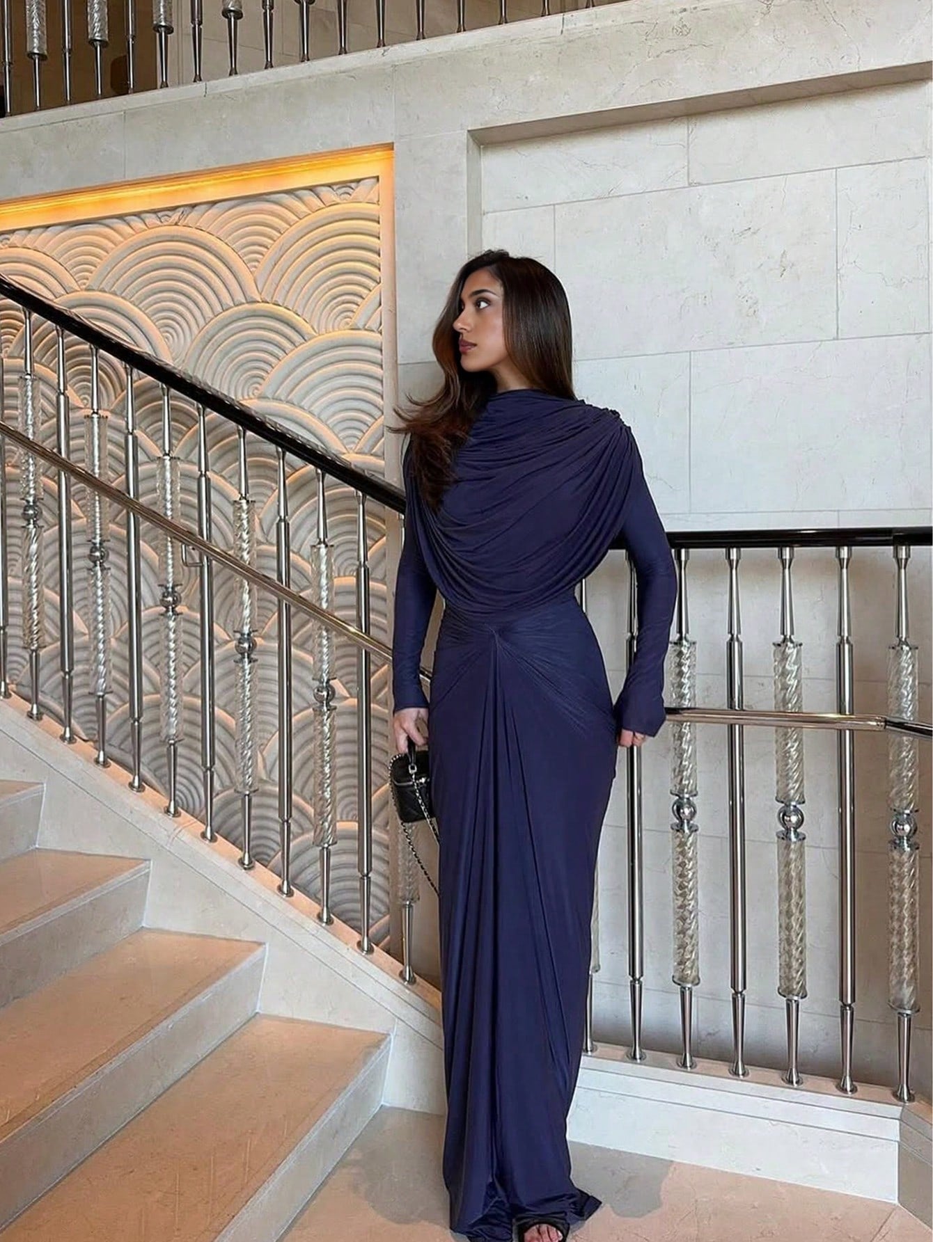 Long Sleeve Twist Ruched Sexy Casual Elegant Party Vintage Palace Dress