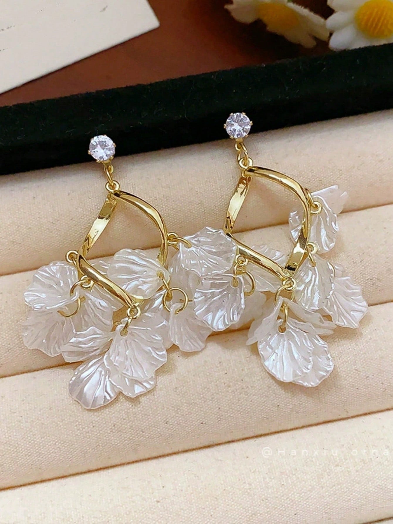 French Style White Petal Tassel Earrings