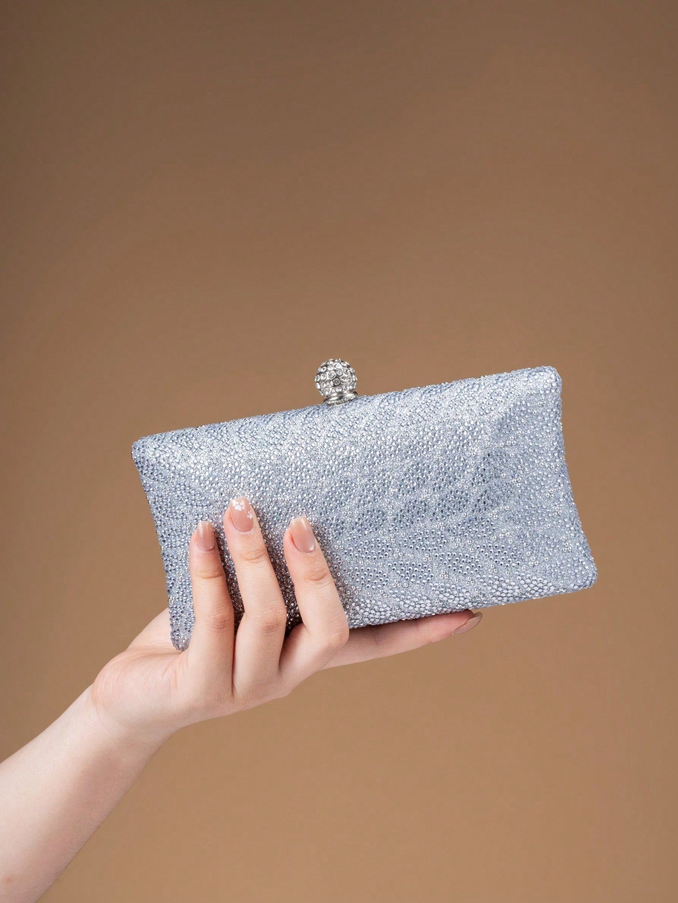 Silver Luxury Rhinestone Embellished Clutch Bag