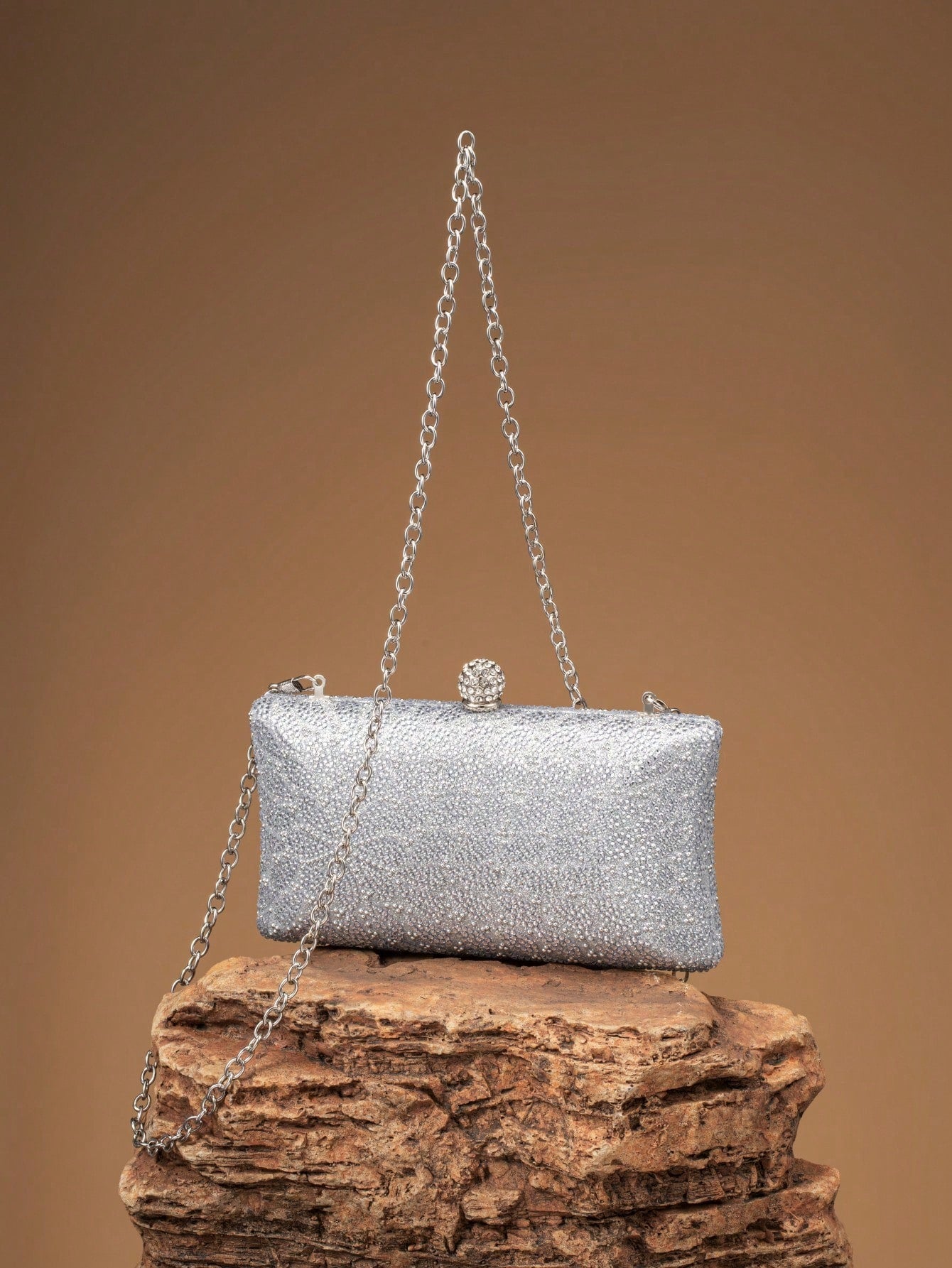 Silver Luxury Rhinestone Embellished Clutch Bag