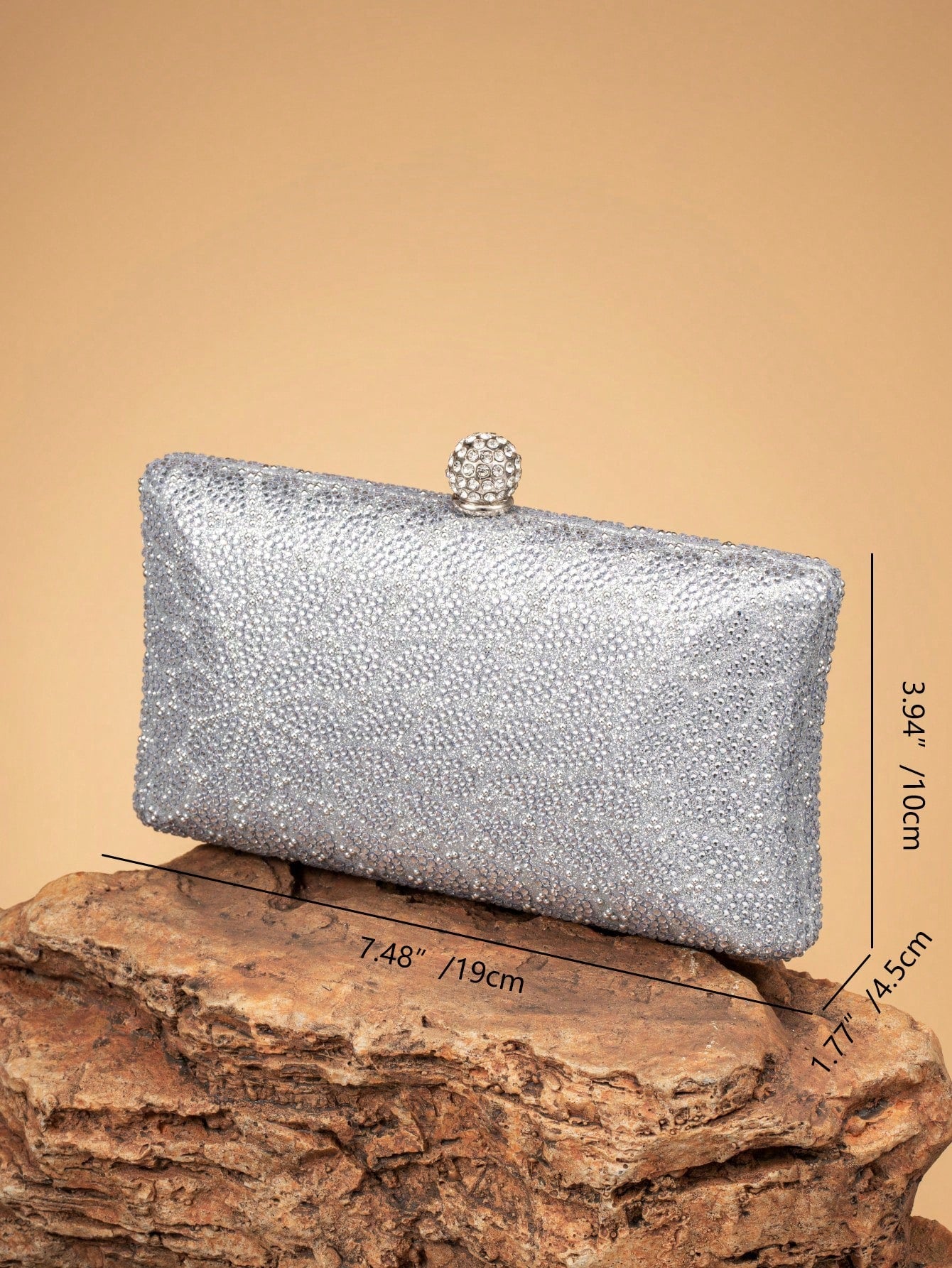 Silver Luxury Rhinestone Embellished Clutch Bag