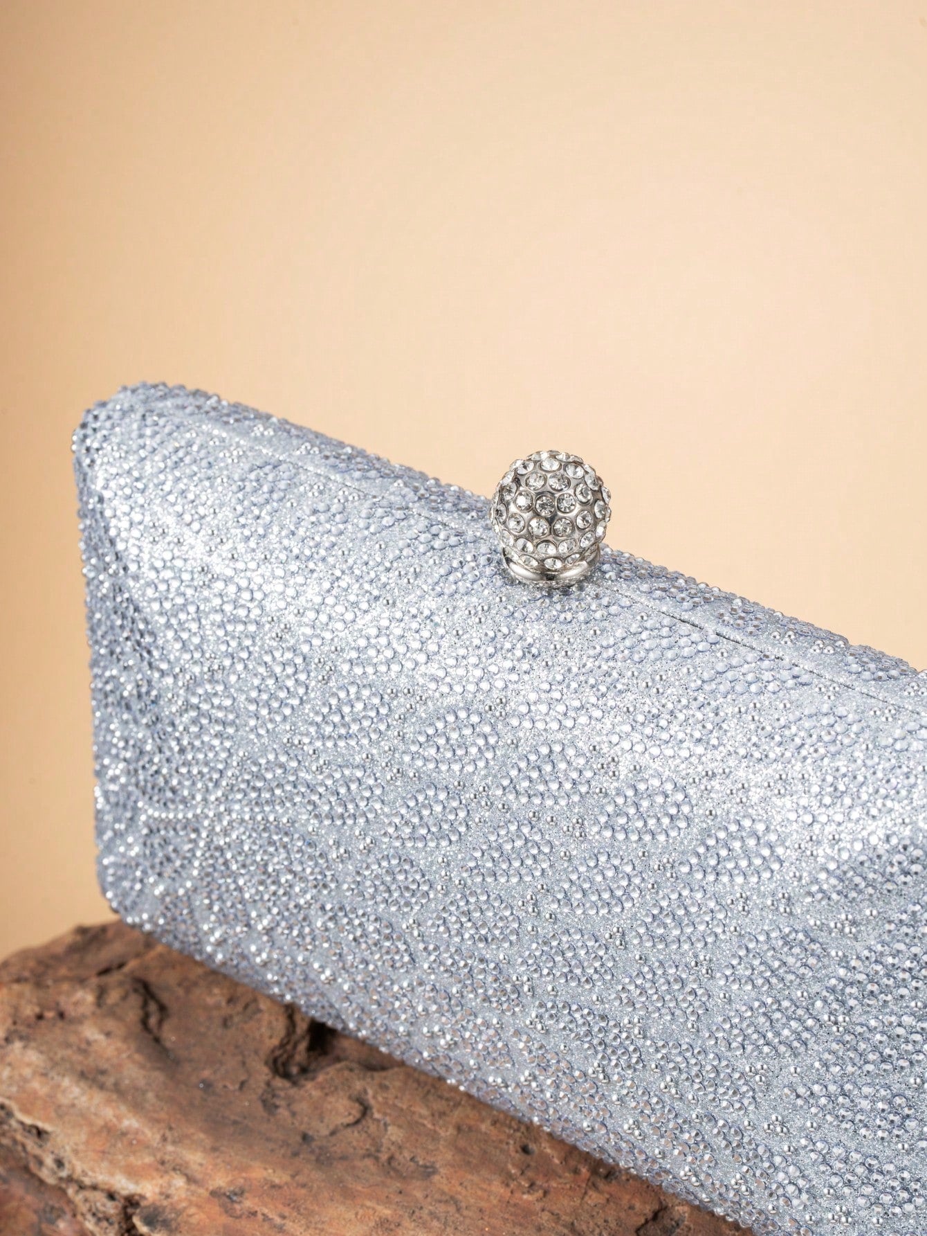 Silver Luxury Rhinestone Embellished Clutch Bag