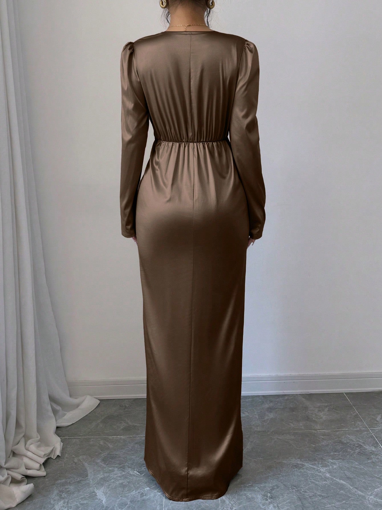 3D Floral Decor Twist Knot Waist Wrap Split Dress