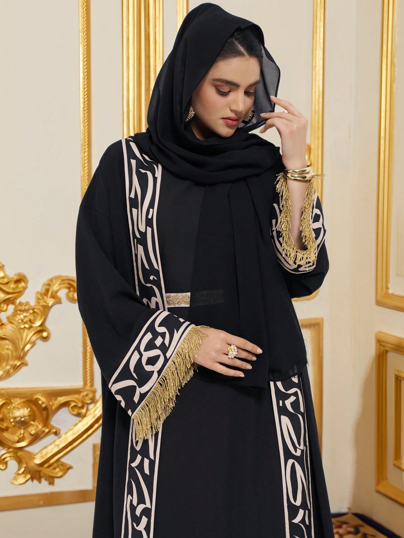 Folk Pattern Printed Women's Arabic Abaya Kimono only
