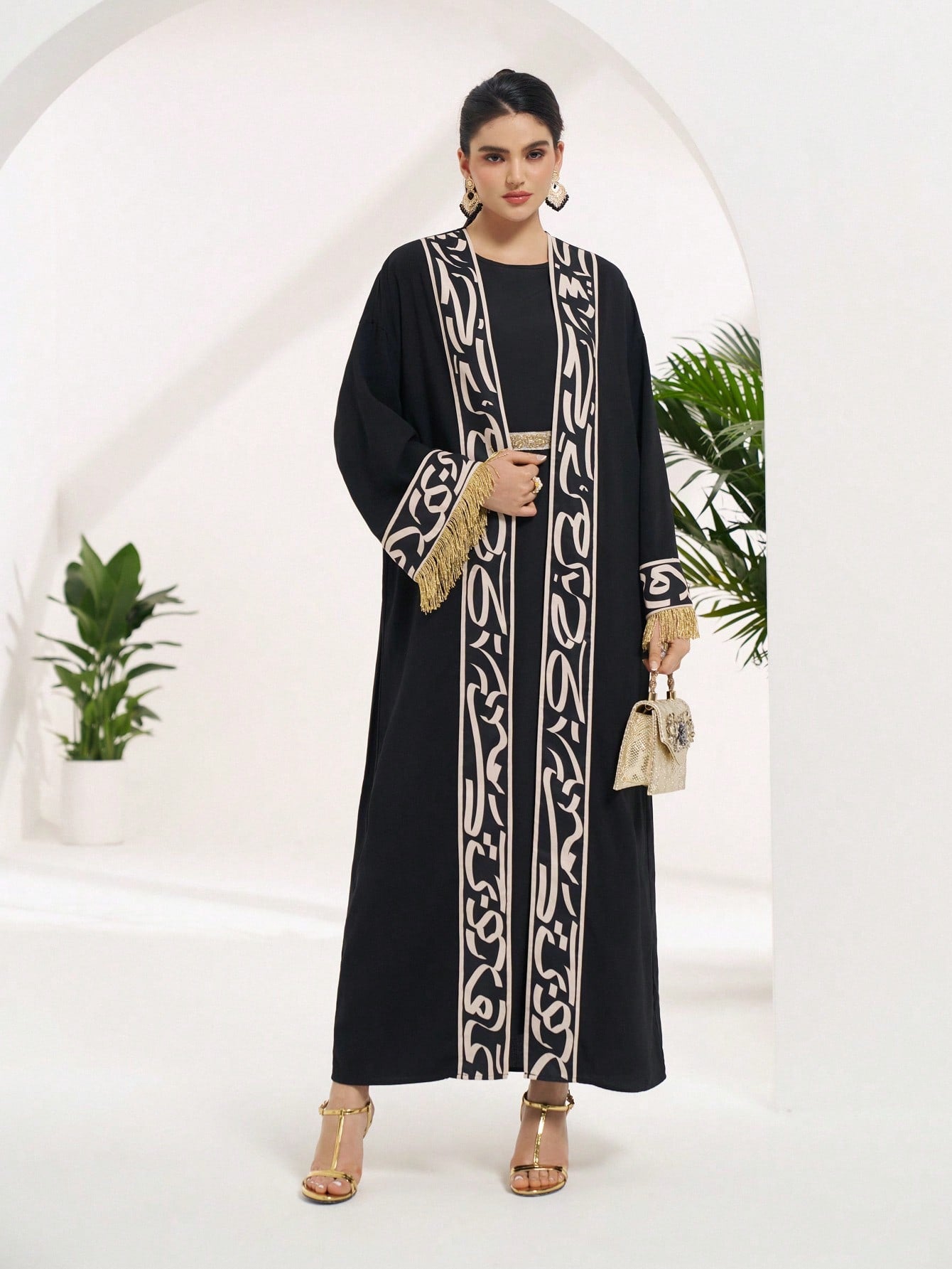Folk Pattern Printed Women's Arabic Abaya Kimono only