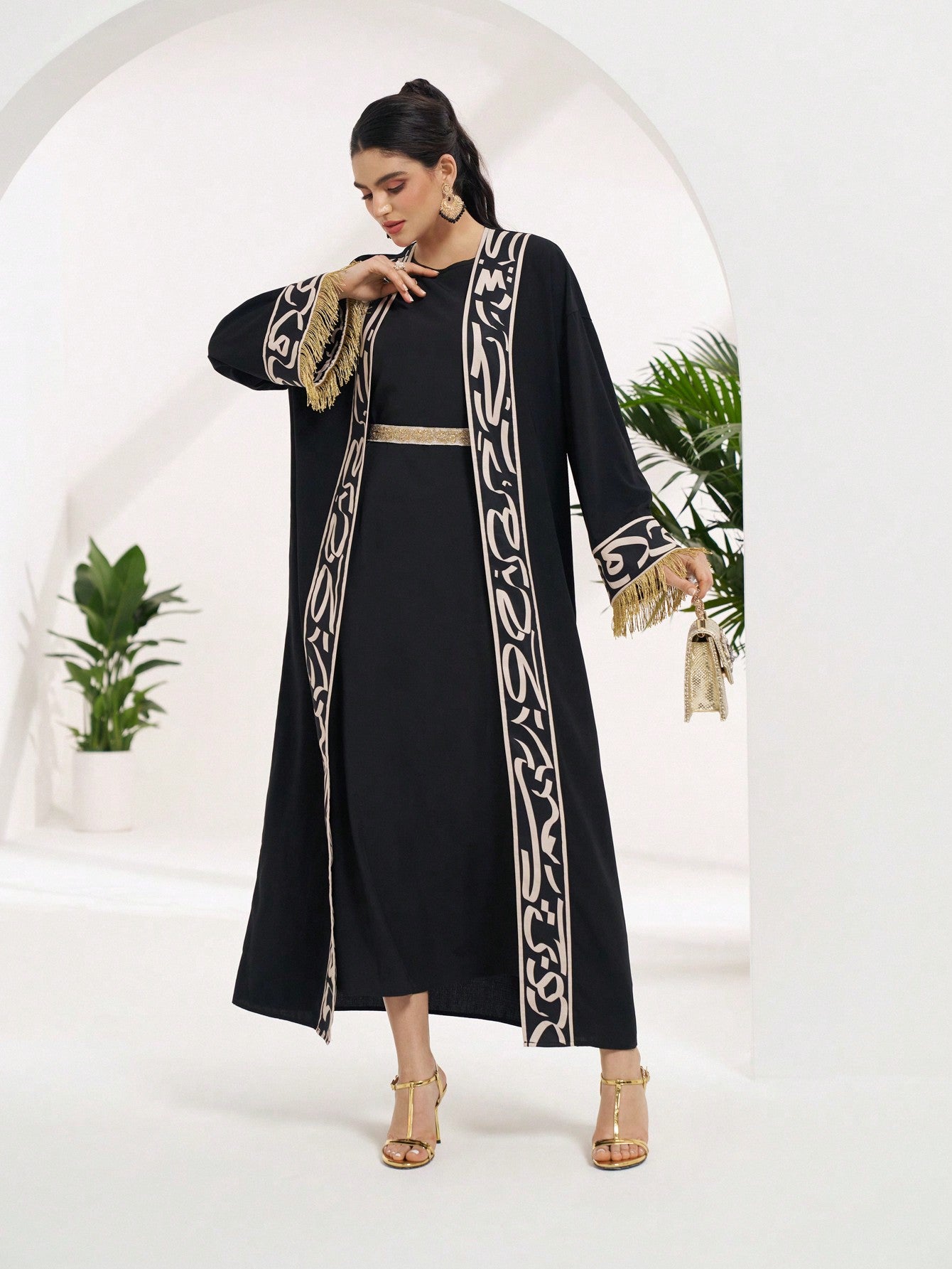 Folk Pattern Printed Women's Arabic Abaya Kimono only