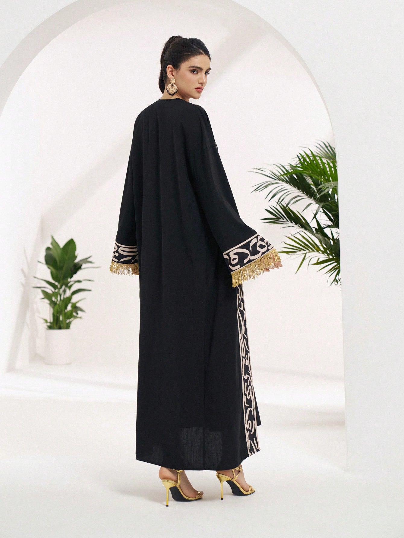 Folk Pattern Printed Women's Arabic Abaya Kimono only