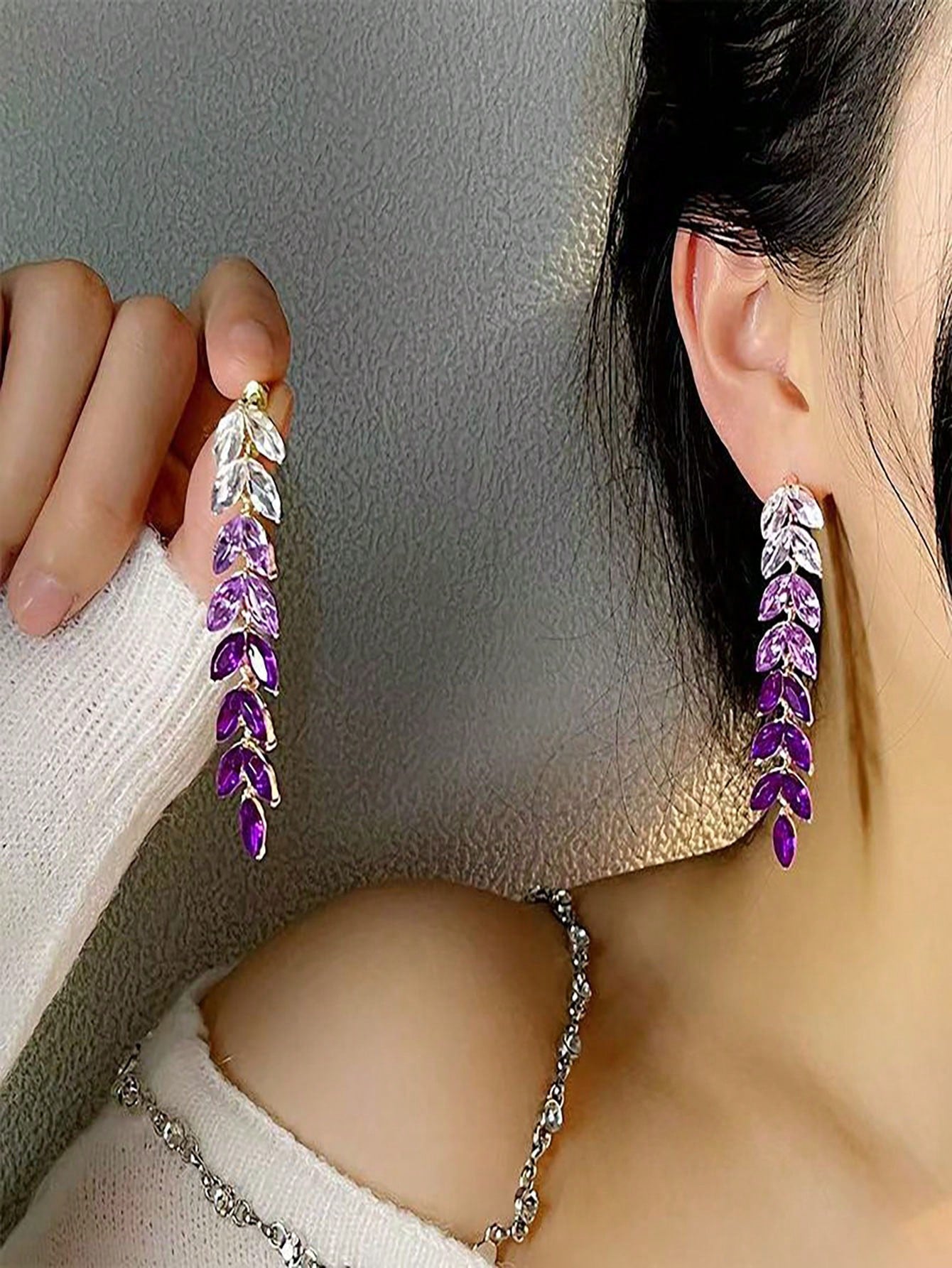 Water Drop Rhinestone Tassel Wheat Ear Pendant Earrings