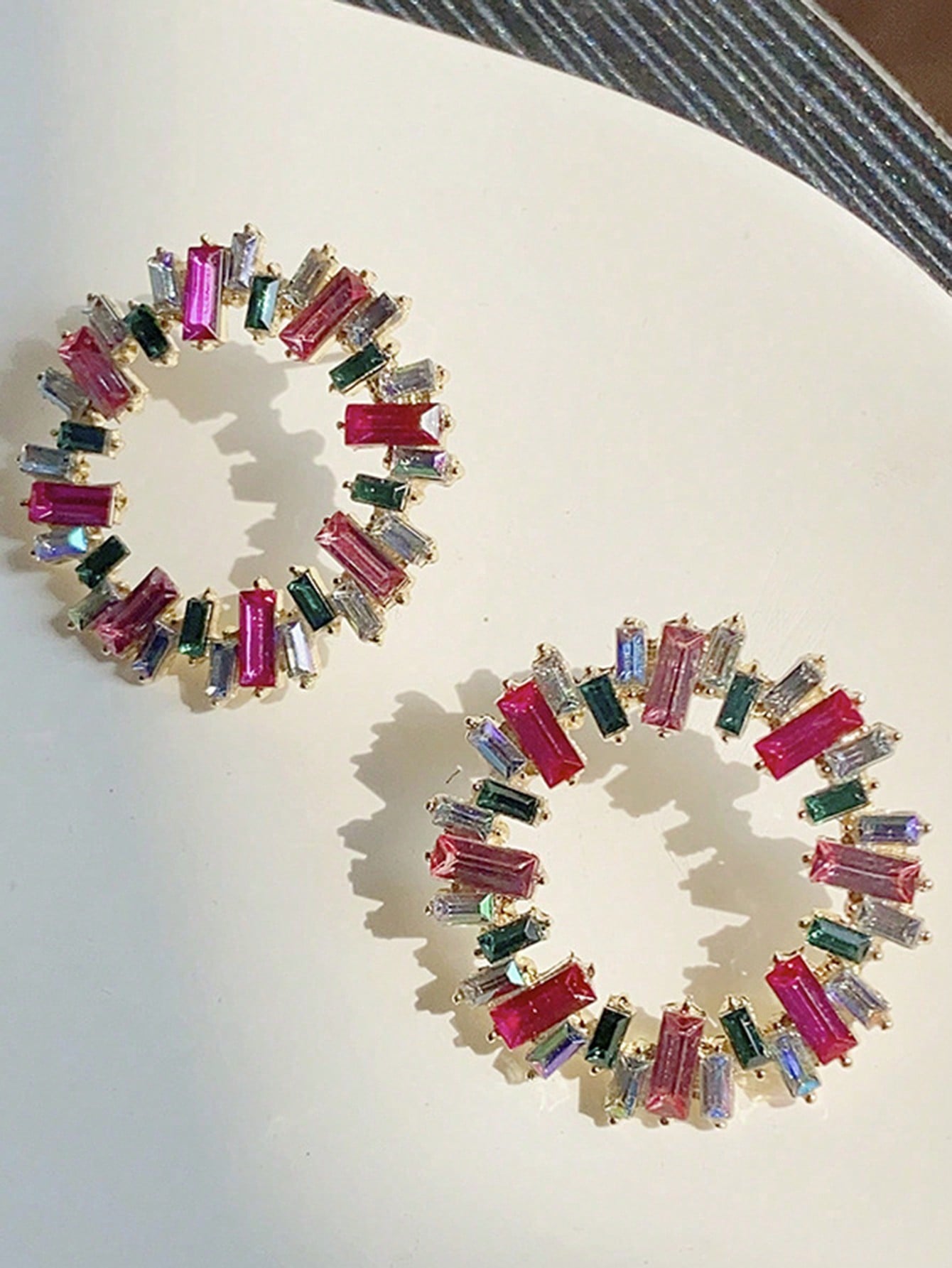 Round Crystal Inlaid Vintage Style Statement Earrings