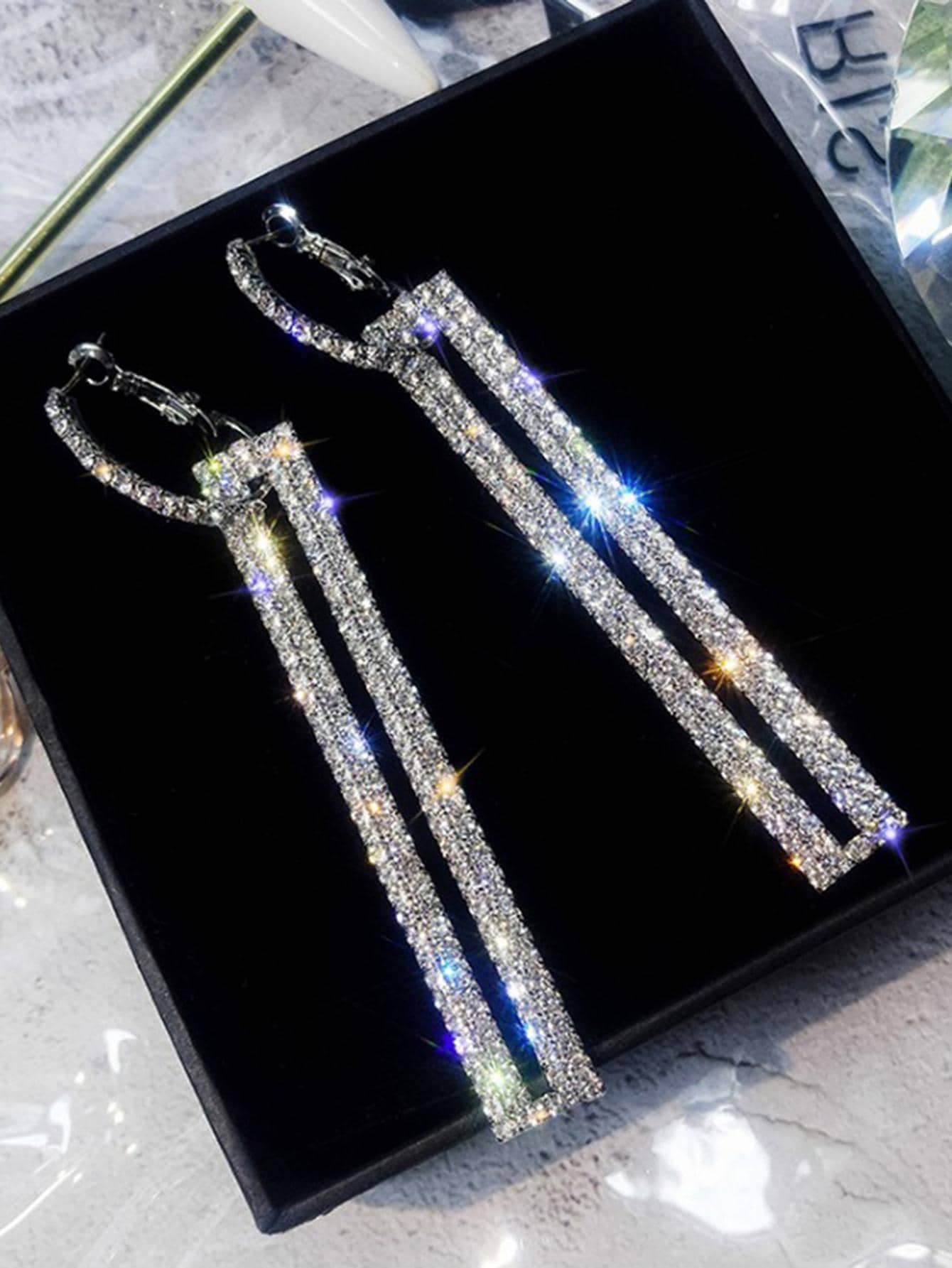 Rhinestone Rectangle Drop Earrings