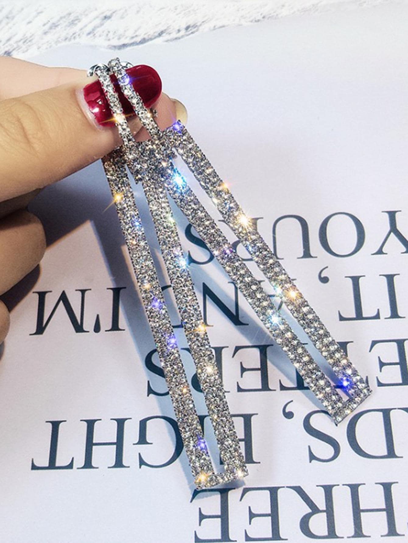 Rhinestone Rectangle Drop Earrings
