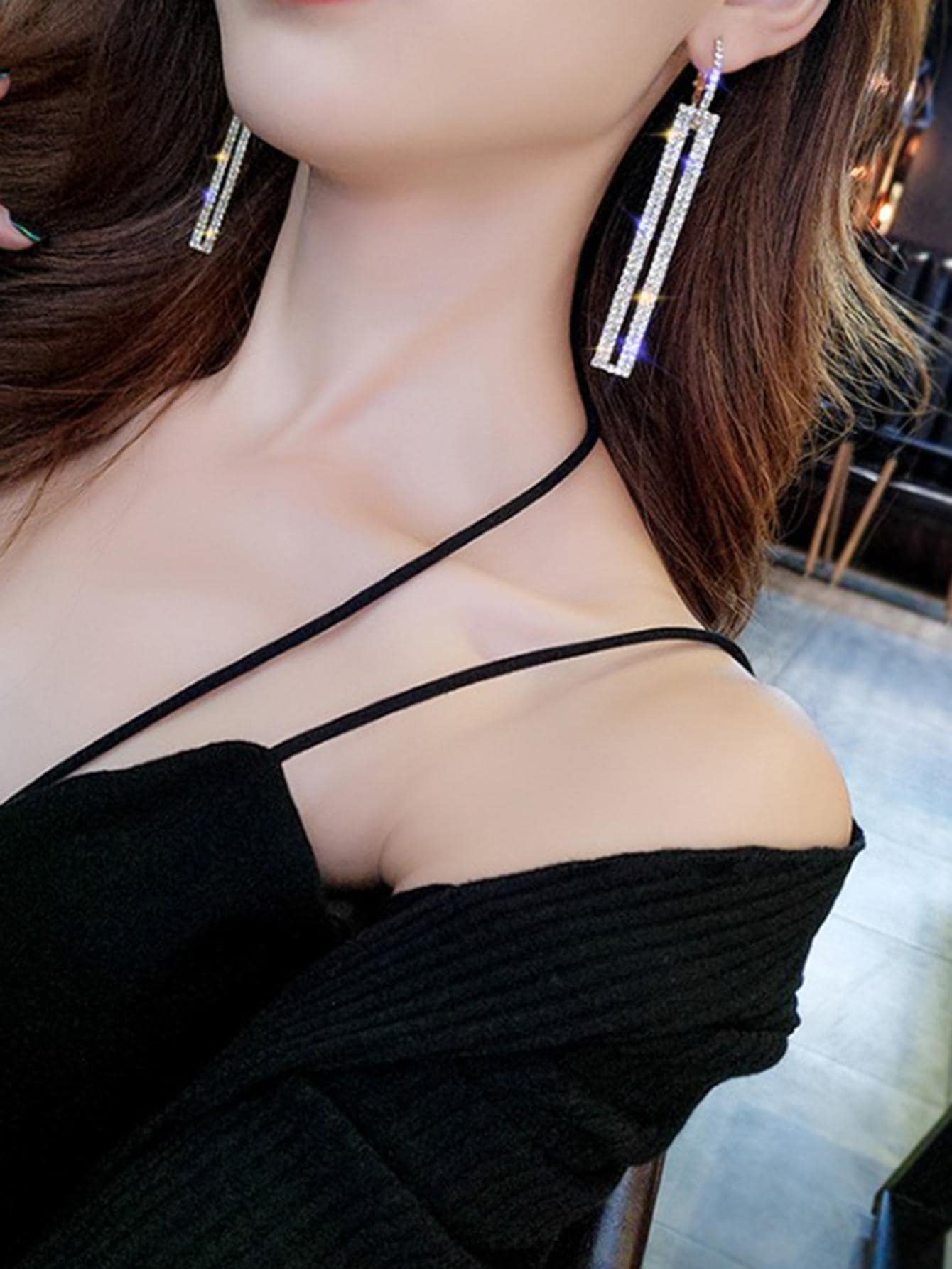 Rhinestone Rectangle Drop Earrings