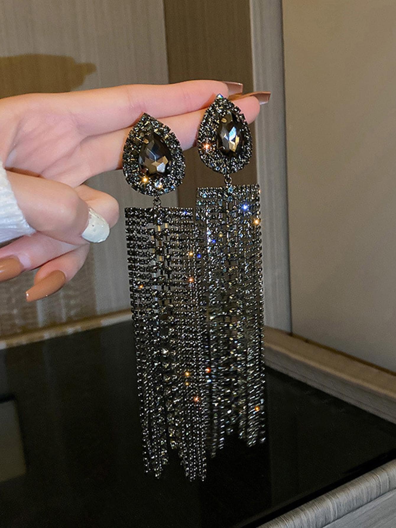 Rhinestone Tassel Drop Earrings