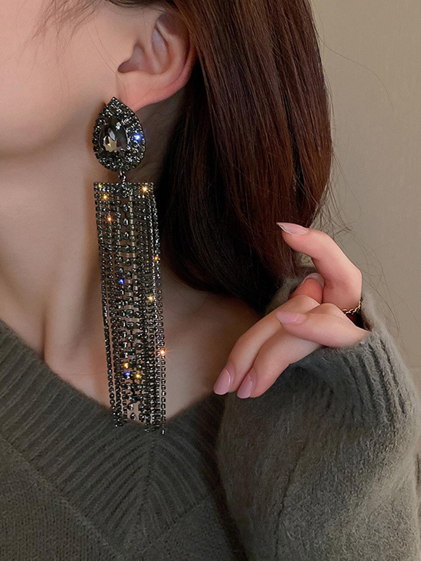 Rhinestone Tassel Drop Earrings