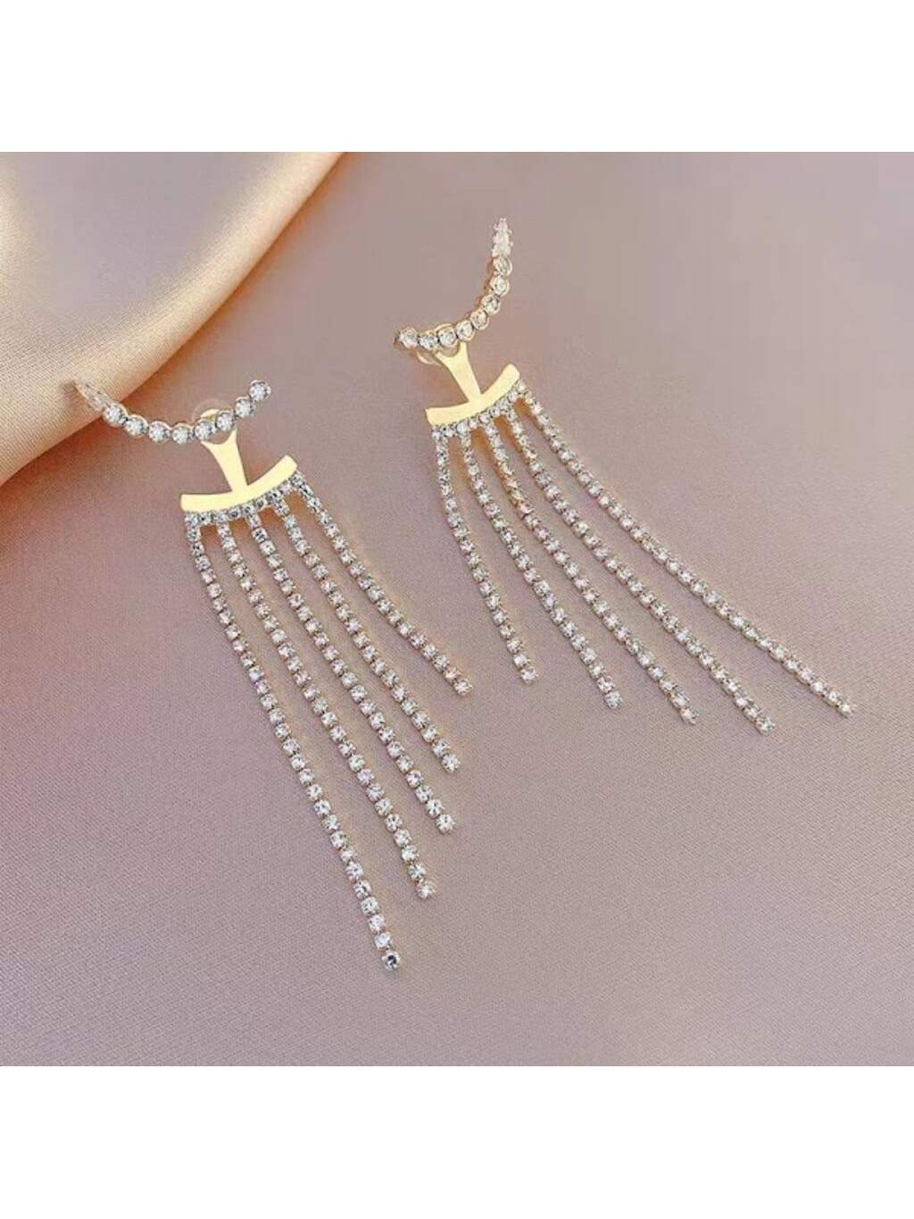 Bohemian Style Elegant Rhinestone Dangle Gold Earrings