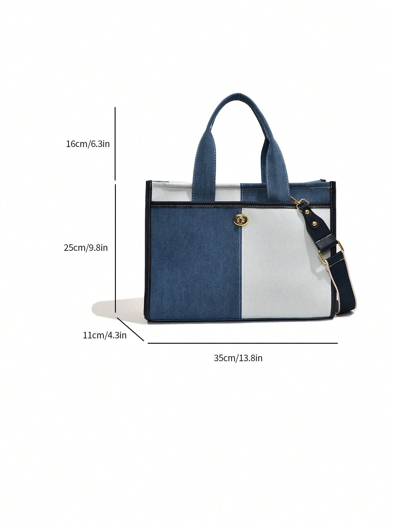 Denim Shade Color Block Canvas Tote Bag