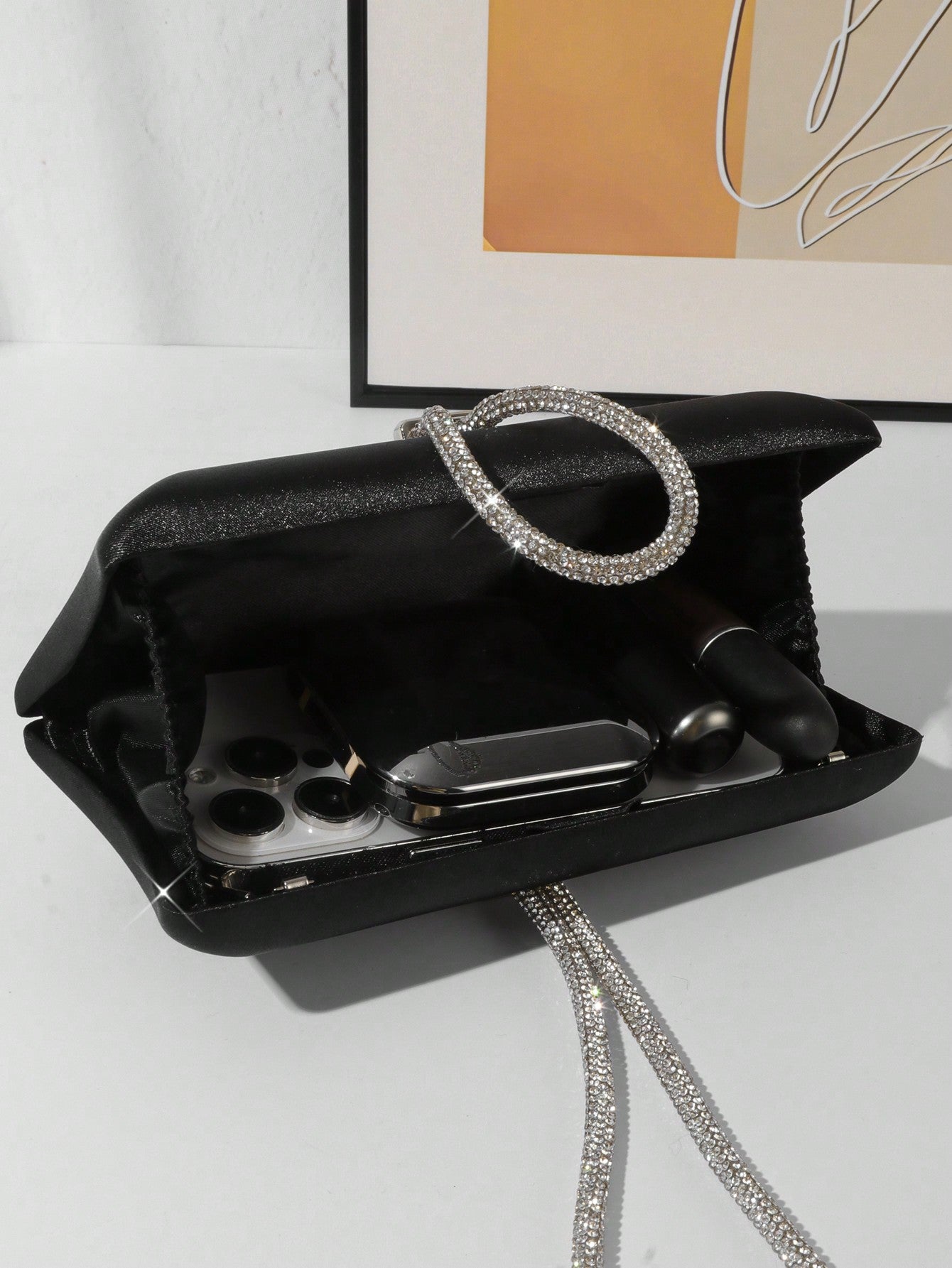 Rhinestone Rope Decorated Clutch Bag