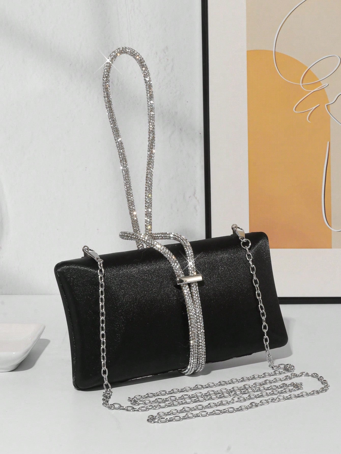 Rhinestone Rope Decorated Clutch Bag