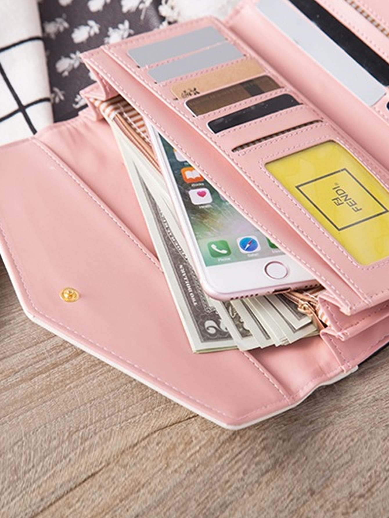 Korean Style diamond Check Contrast Color Envelope Clutch Wallet