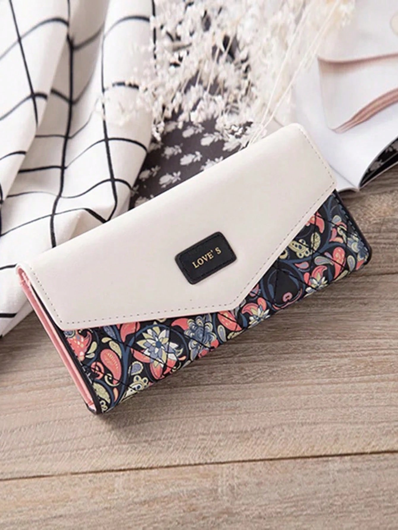 Korean Style diamond Check Contrast Color Envelope Clutch Wallet