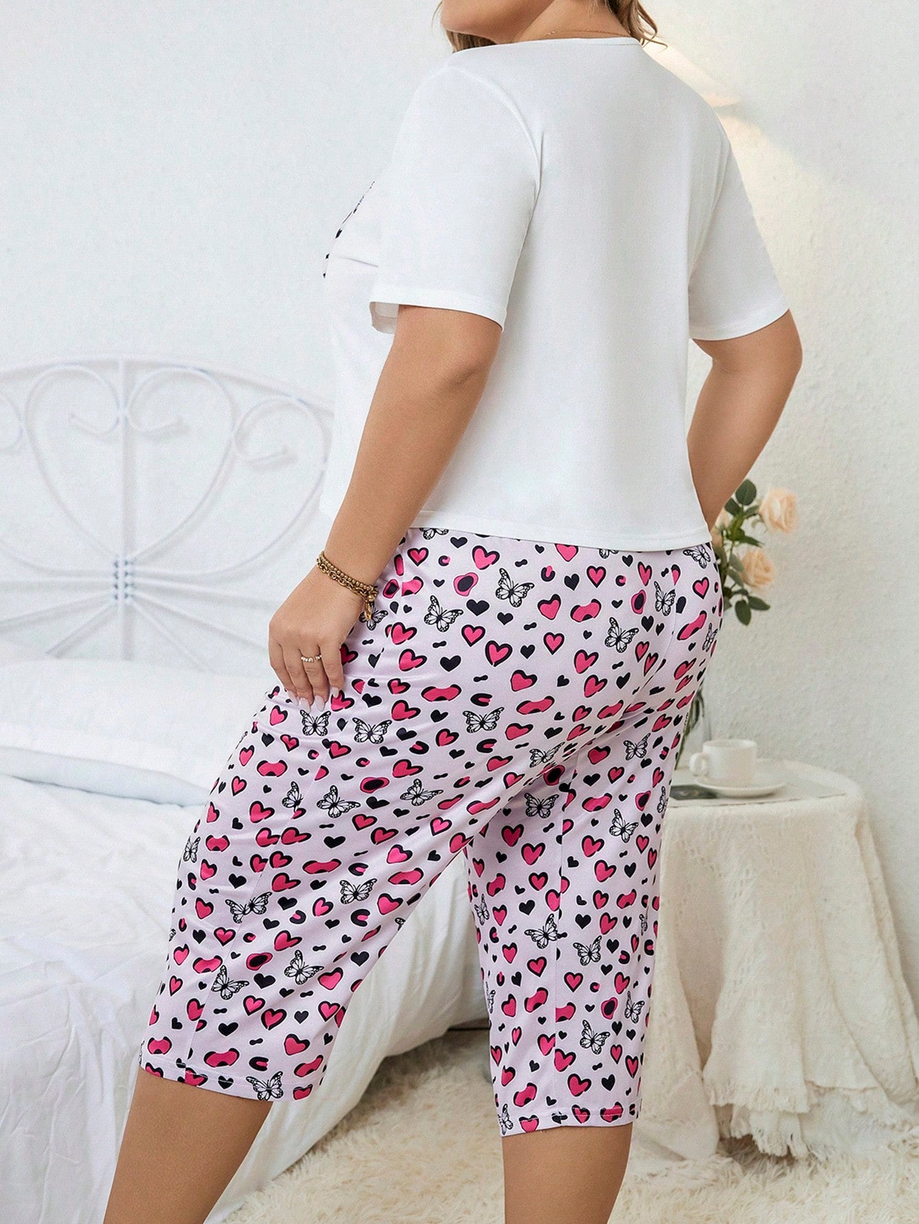 Plus Leopard Print Pocket Patched PJ Set