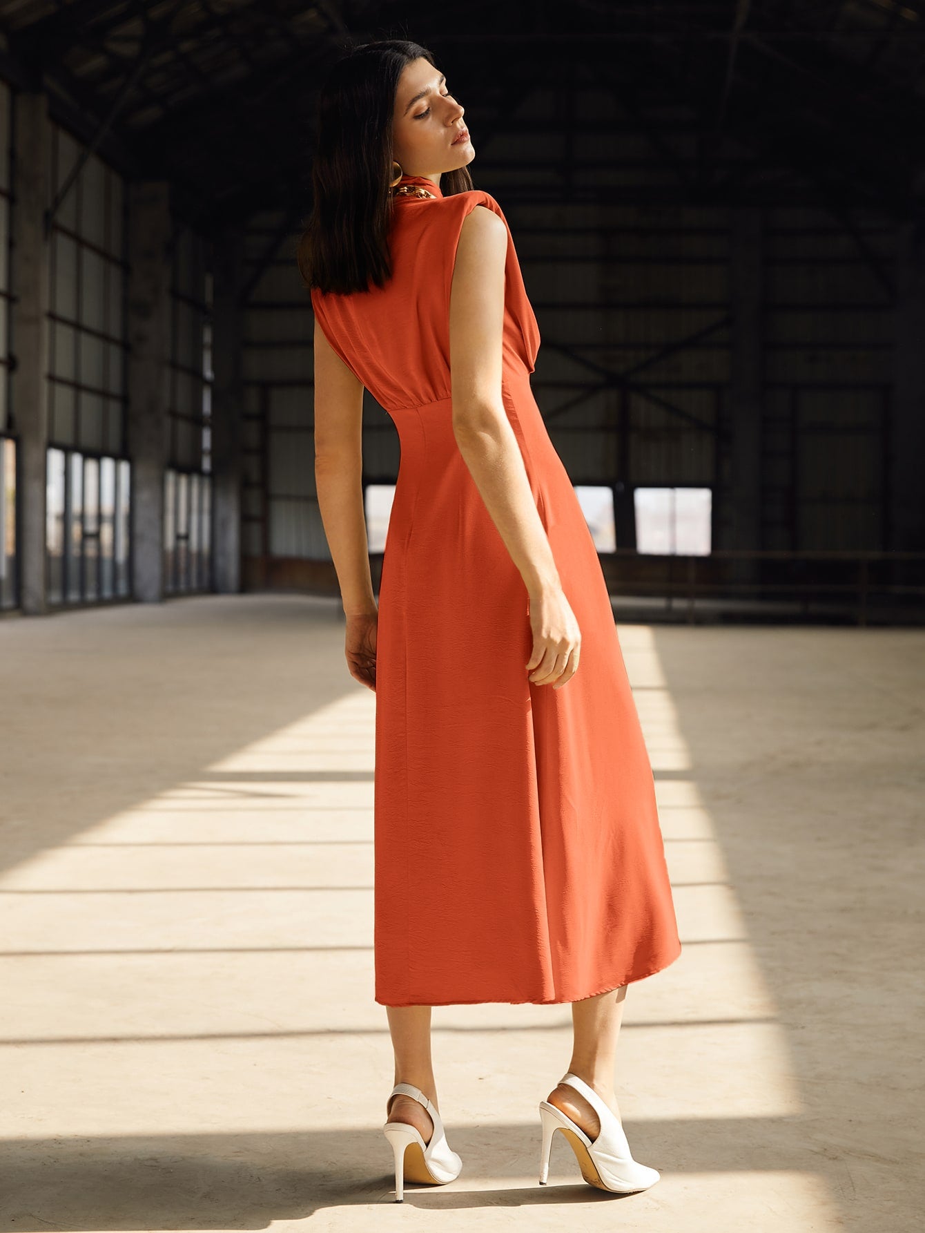 Mock Neck Shoulder Pad Dress