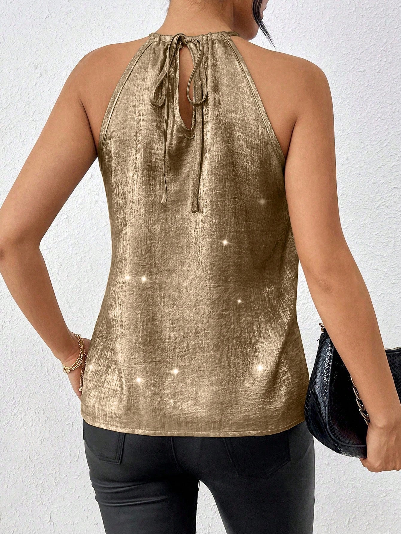 Women's Color Block Halter Neck Sleeveless Blouse