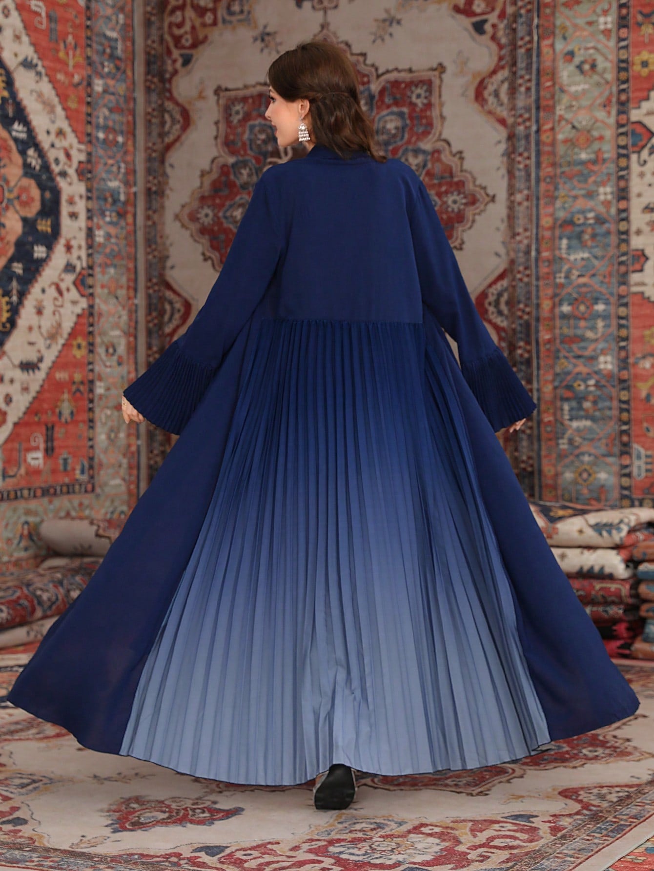 Pleated Ombre Kimono Abaya