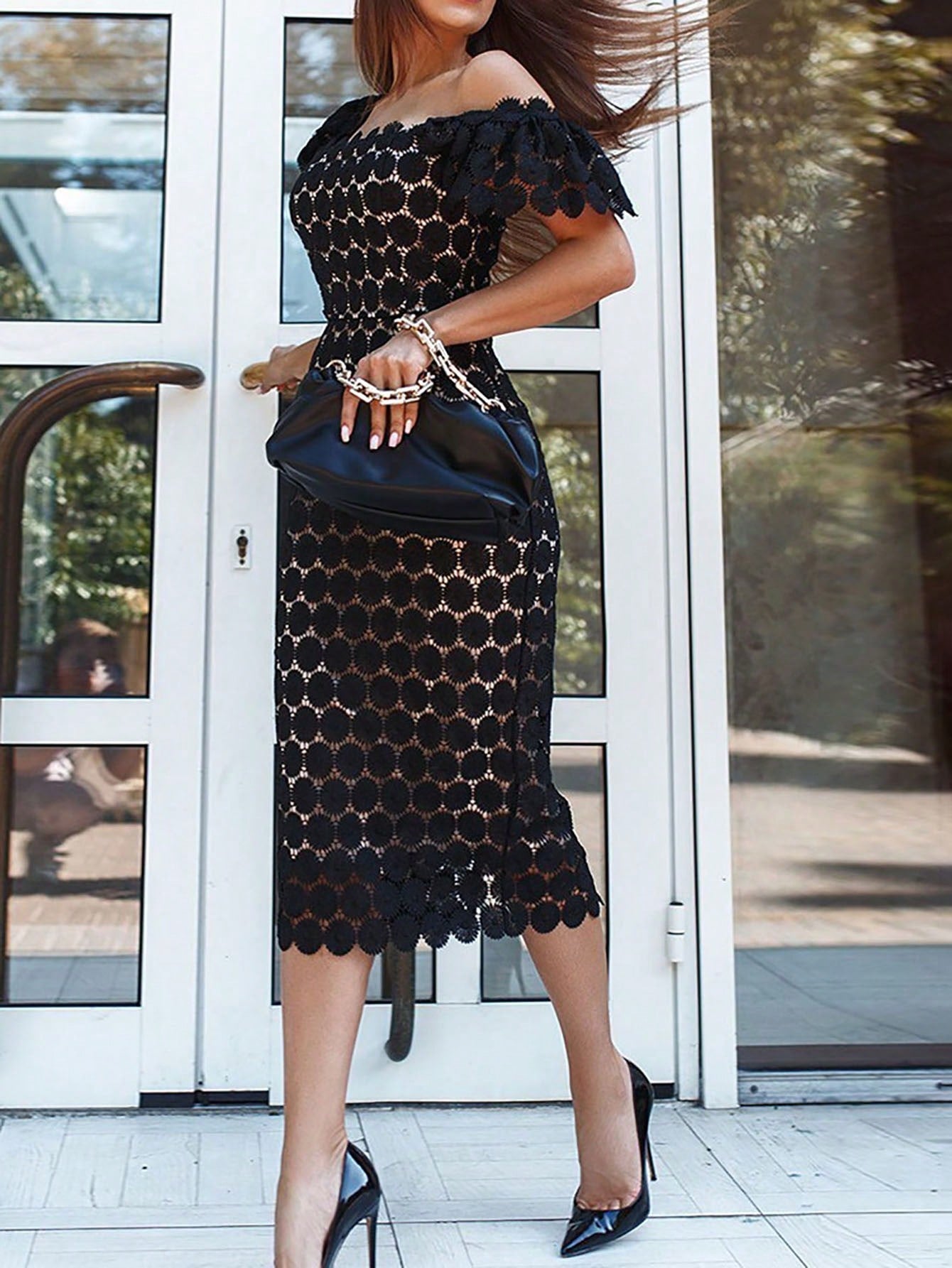 Elegant & Romantic Lace Off-Shoulder Bodycon Midi Dress