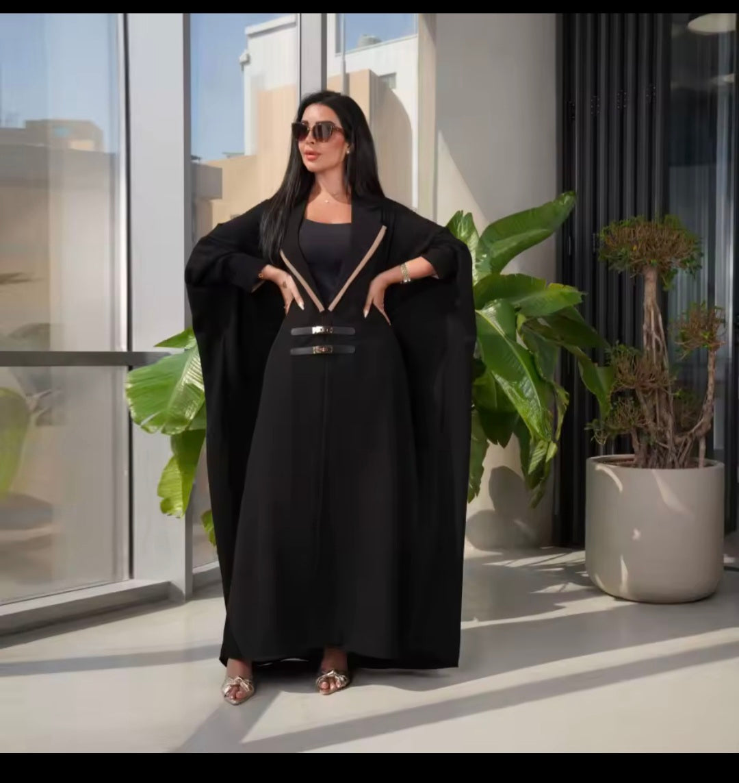 Leather Buckle Open Kimono Abaya