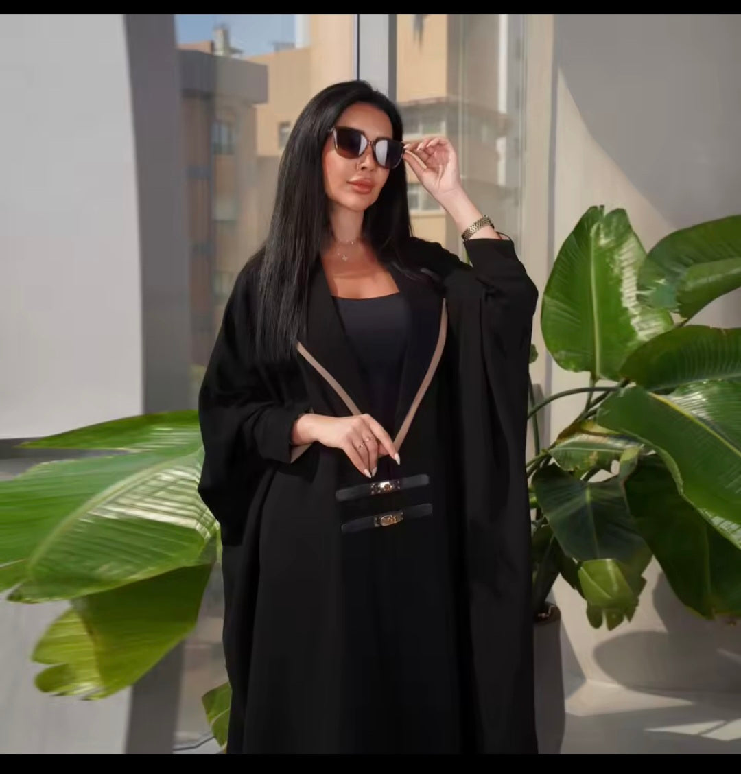 Leather Buckle Open Kimono Abaya