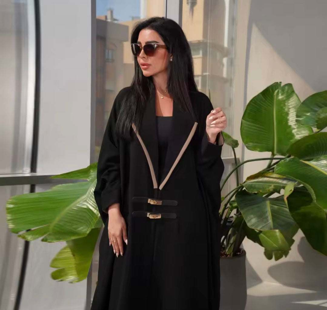 Leather Buckle Open Kimono Abaya