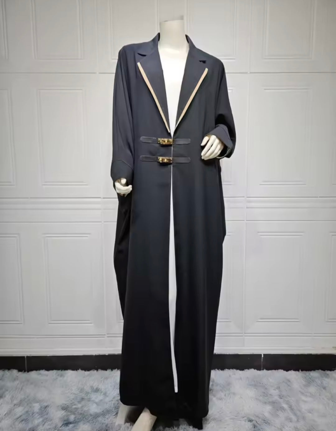 Leather Buckle Open Kimono Abaya
