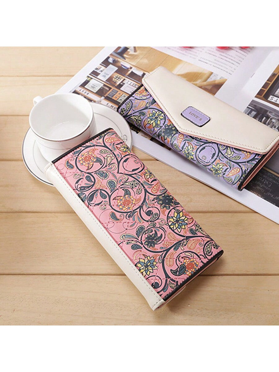 Korean Style diamond Check Contrast Color Envelope Clutch Wallet