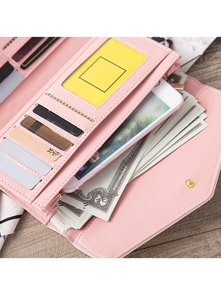 Korean Style diamond Check Contrast Color Envelope Clutch Wallet