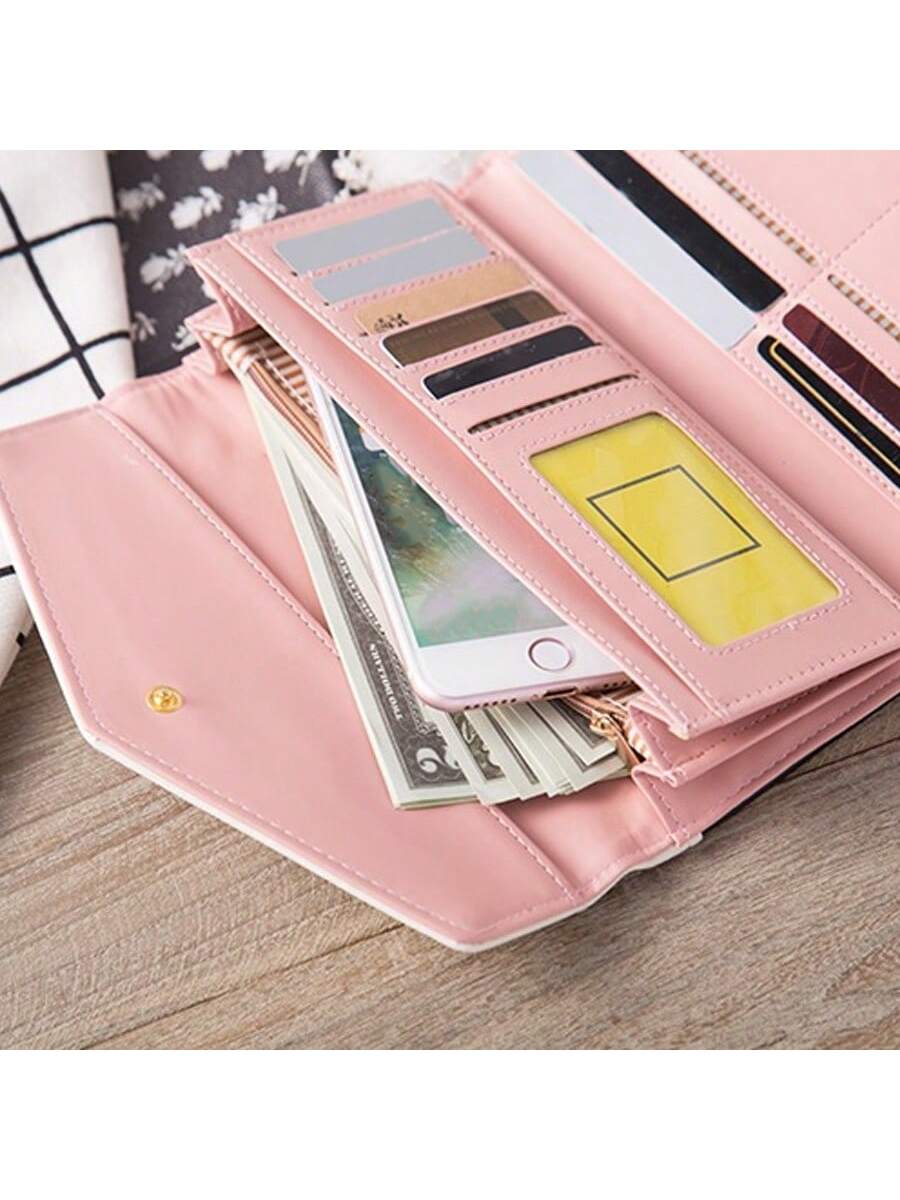 Korean Style diamond Check Contrast Color Envelope Clutch Wallet