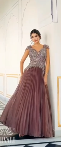 Shivali Beaded Pleated Evening Dress