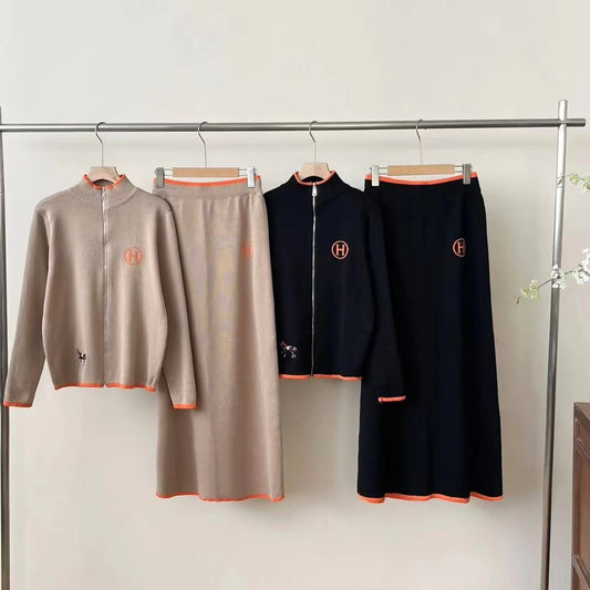 Viscose Knit Two-Piece Skirt Set