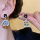 Square Zirconia & Simulated Pearl Stud Earrings