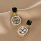 Square Zirconia & Simulated Pearl Stud Earrings