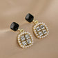 Square Zirconia & Simulated Pearl Stud Earrings