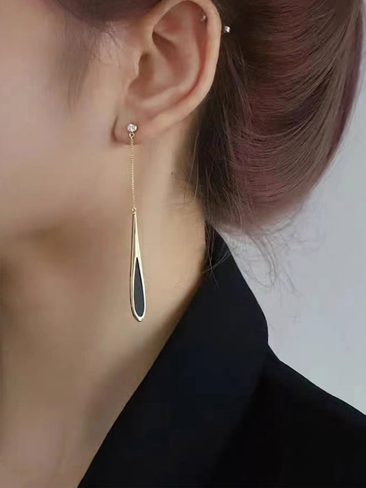 European And American Style Black Tassel Drop Earrings