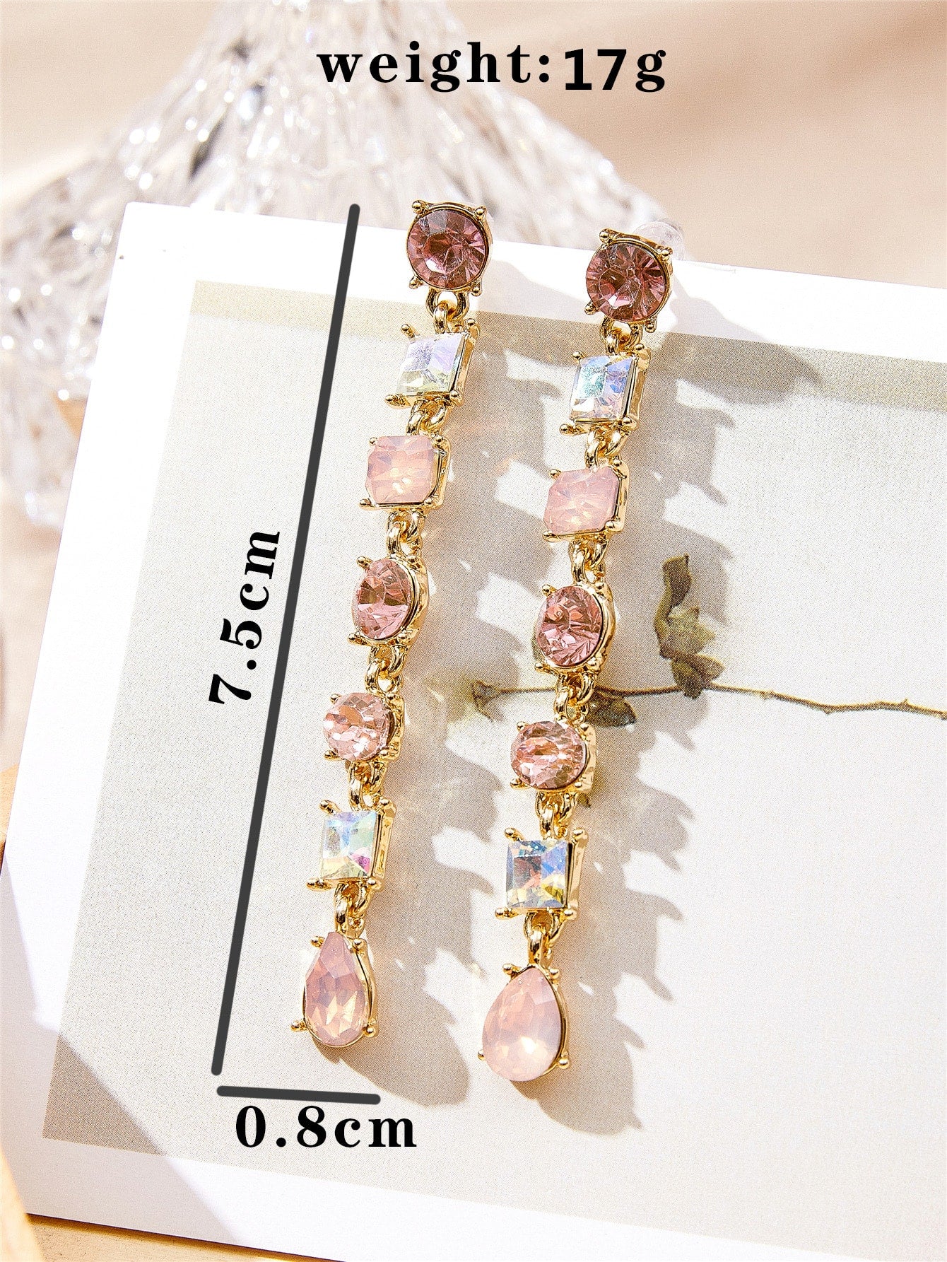 Crystal Geometric Square Tassel Earrings