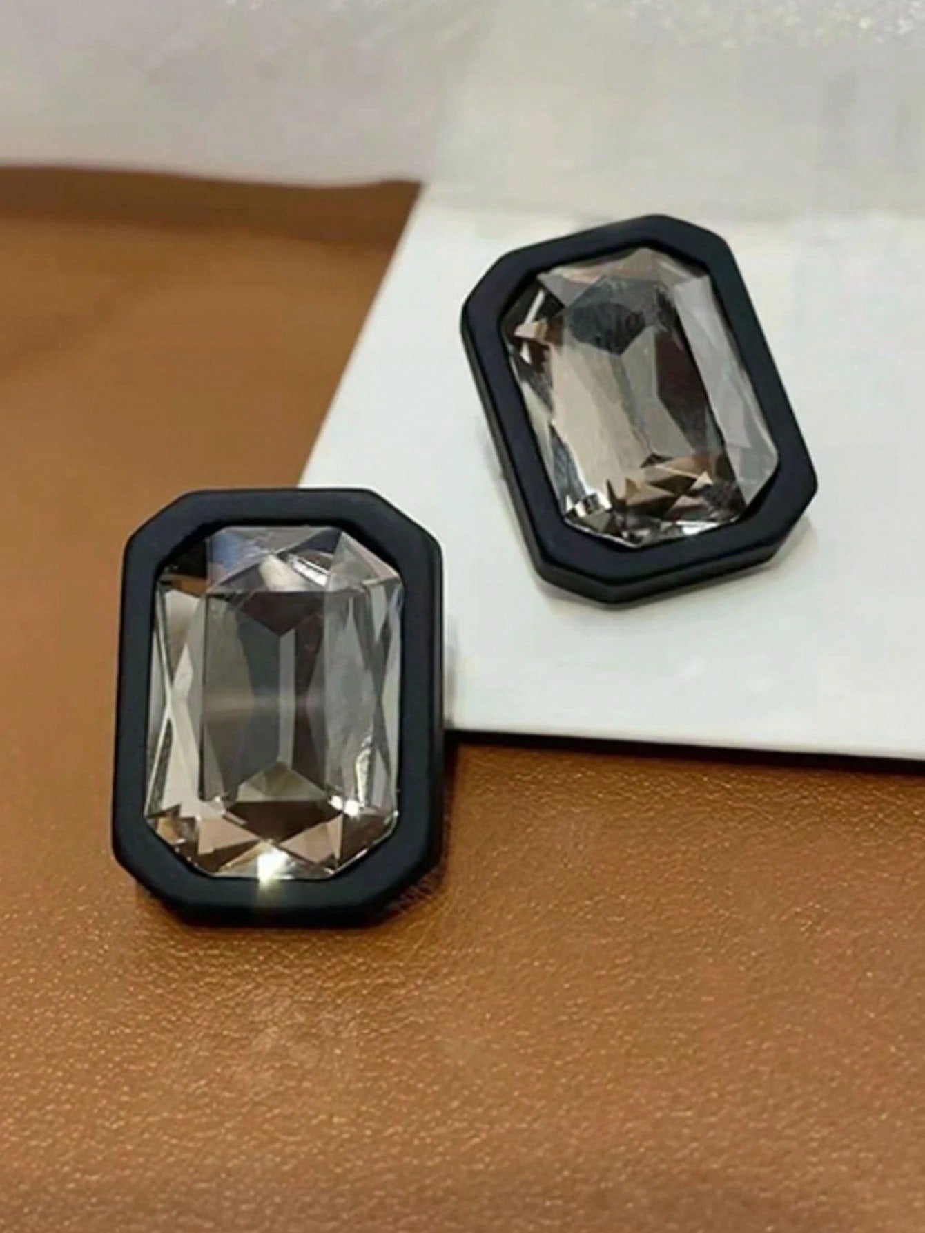 Crystal Glass Square Stud Earrings