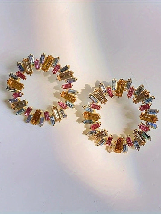 Round Crystal Inlaid Vintage Style Statement Earrings