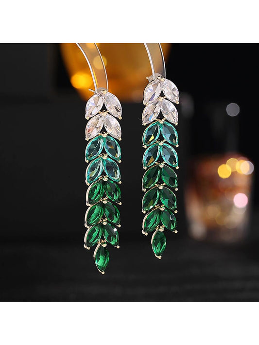 Gradient Color Cubic Zirconia Leaf & Wheat Spike Shaped Earring