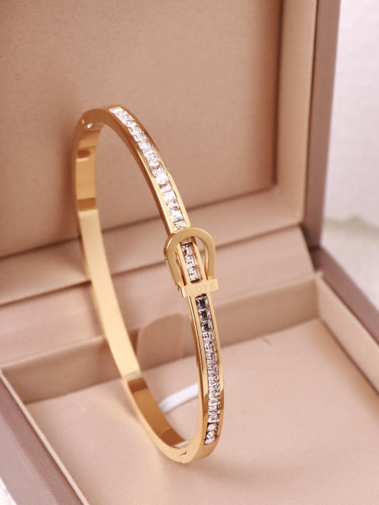 1pc Rhinestone Decor Bangle Bracelet Rose Gold