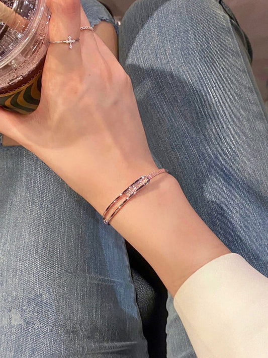 1pc Ins Style Luxurious Copper & Zirconia Open Cuff Bangle With Star Embellishments Bracelet